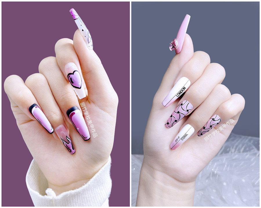 紫色系美甲，南寧學(xué)美甲技術(shù)學(xué)員作品