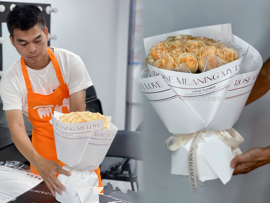 制作圓形玫瑰花束教程，零基礎(chǔ)學(xué)花藝培訓(xùn)