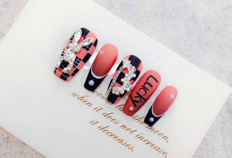 飾品棋盤美甲，廣西美甲課堂隨拍