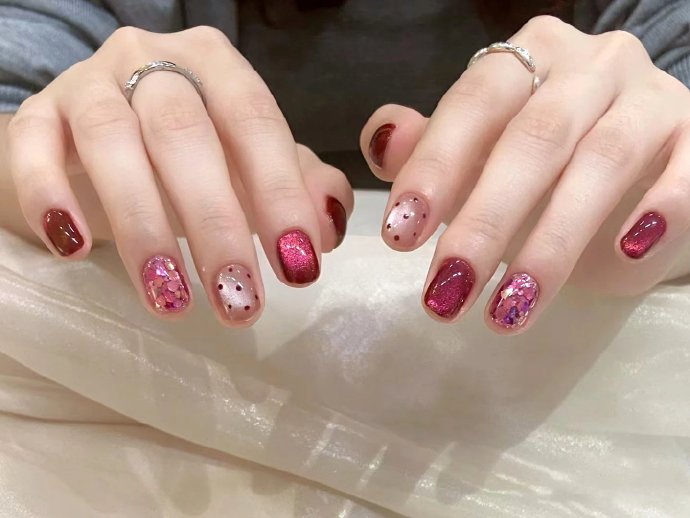 適合春天的紅色美甲，廣西美甲造型培訓(xùn)收集