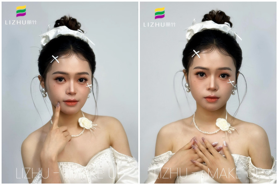 韓系甜美丸子頭新娘，廣西化妝培訓高彩