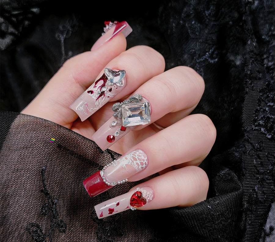 紅色蕾絲新年美甲，美甲從零開始學
