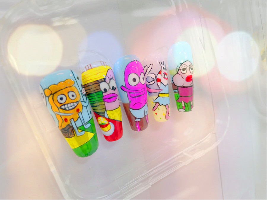 卡通水彩手繪美甲，廣西美甲進修提升學員作品