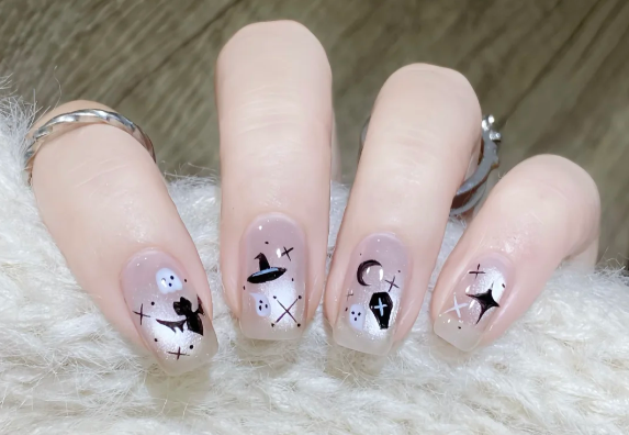 貓眼萬圣節(jié)美甲教程，廣西美甲師教學(xué)